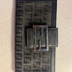 Fendi Black Logo Clutch with Buckle